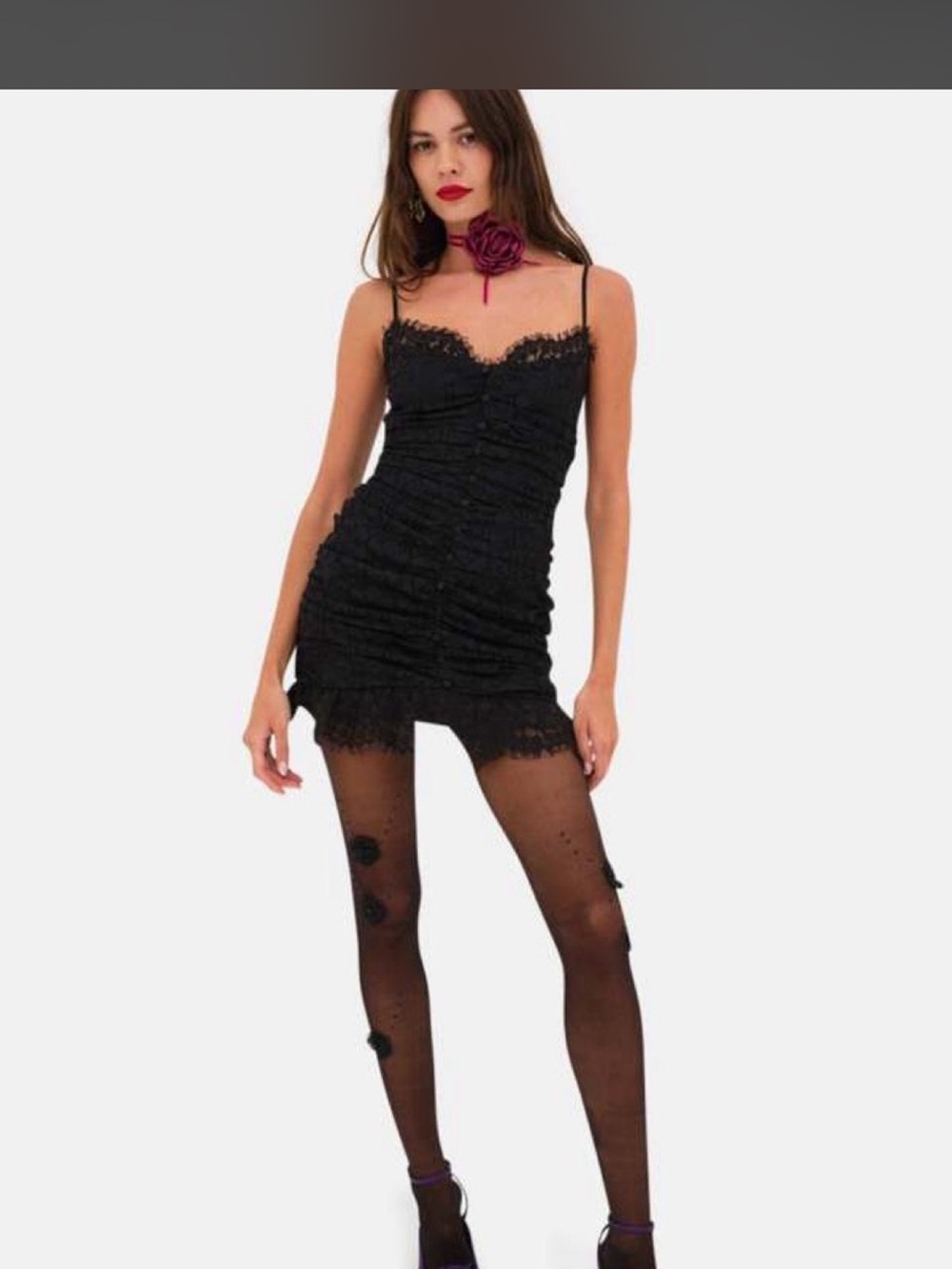 For Love and Lemons Black Lace Ruched Samira Dress- SOLD OUT in 1X - Picture 5 of 12